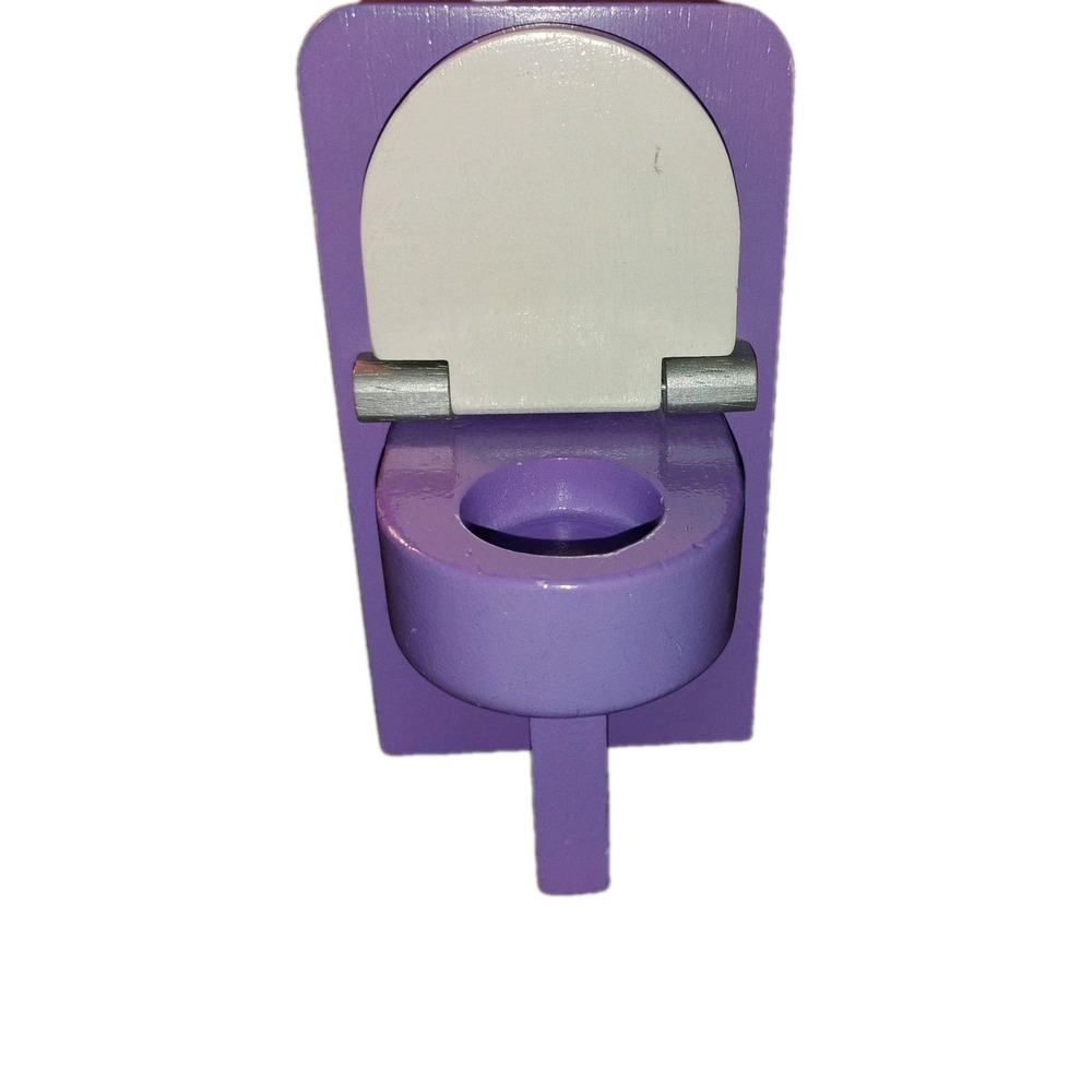 Purple Toilet Potty for‎ Dollhouse Wooden w/ Lid Standalone